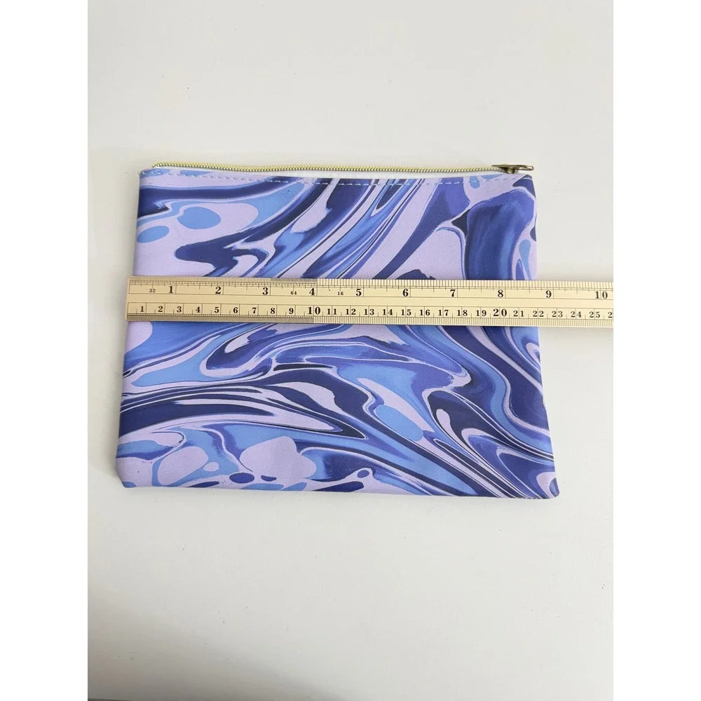 Paper Source Blue Purple Marble Swirl Zipper Pouch PU Leather Makeup Travel Bag
